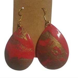 Handmade Hot Pink & Gold Teardrop Clay Earrings – Lightweight Statement Dangles